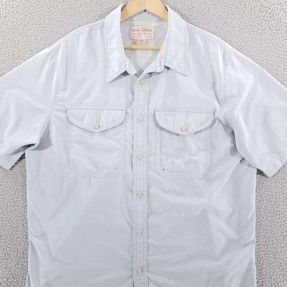 Filson Shirt *FLAWS* Mens XL Grey Ripstop Fishing Vented Hiking Outdoor Camping